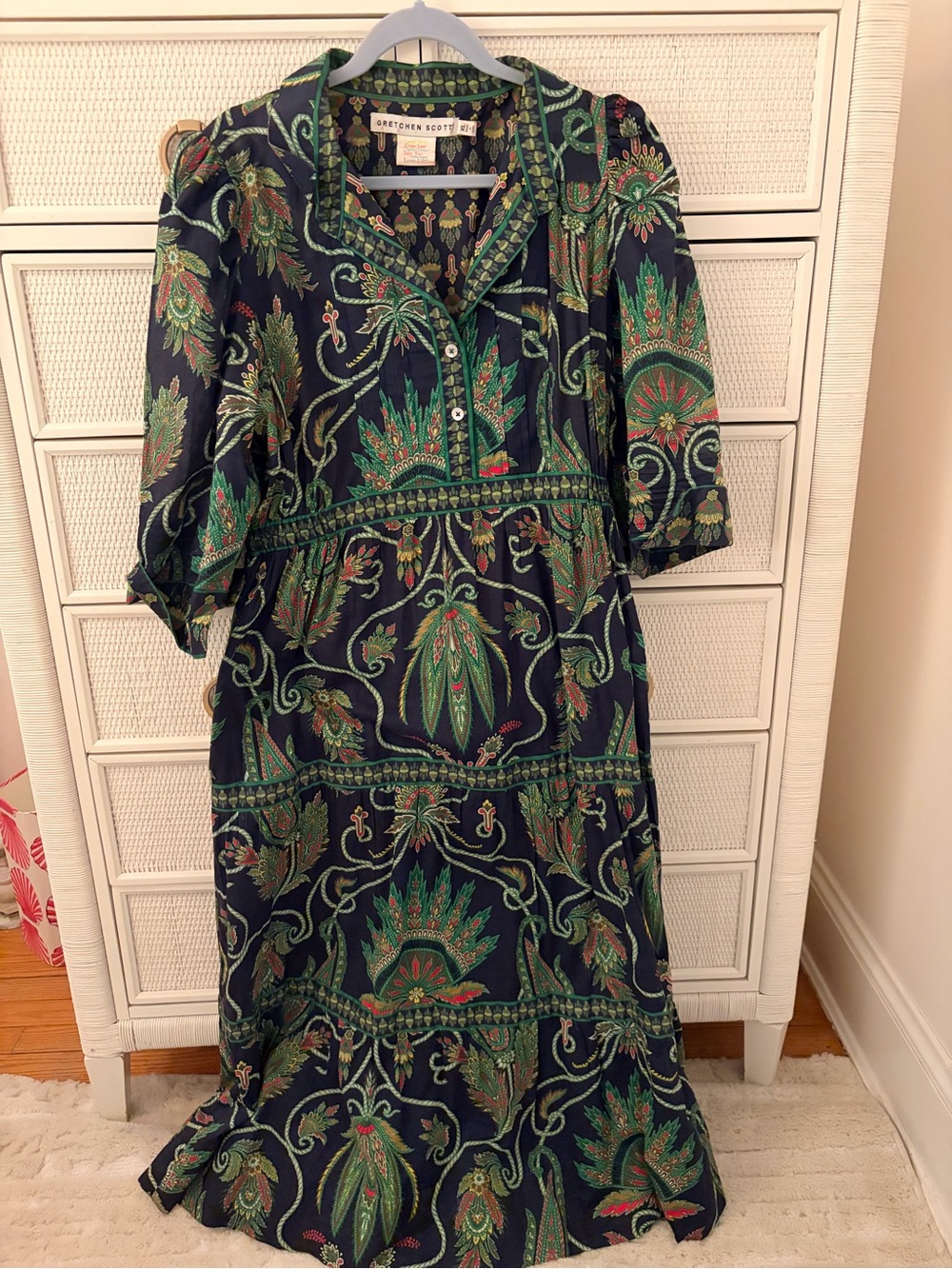 Gretchen Scott Designs Navy and Green Paisley Maxi Dress